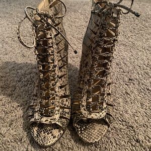 Vince Camuto Fionna Grey Snakeskin Lace Up Booties